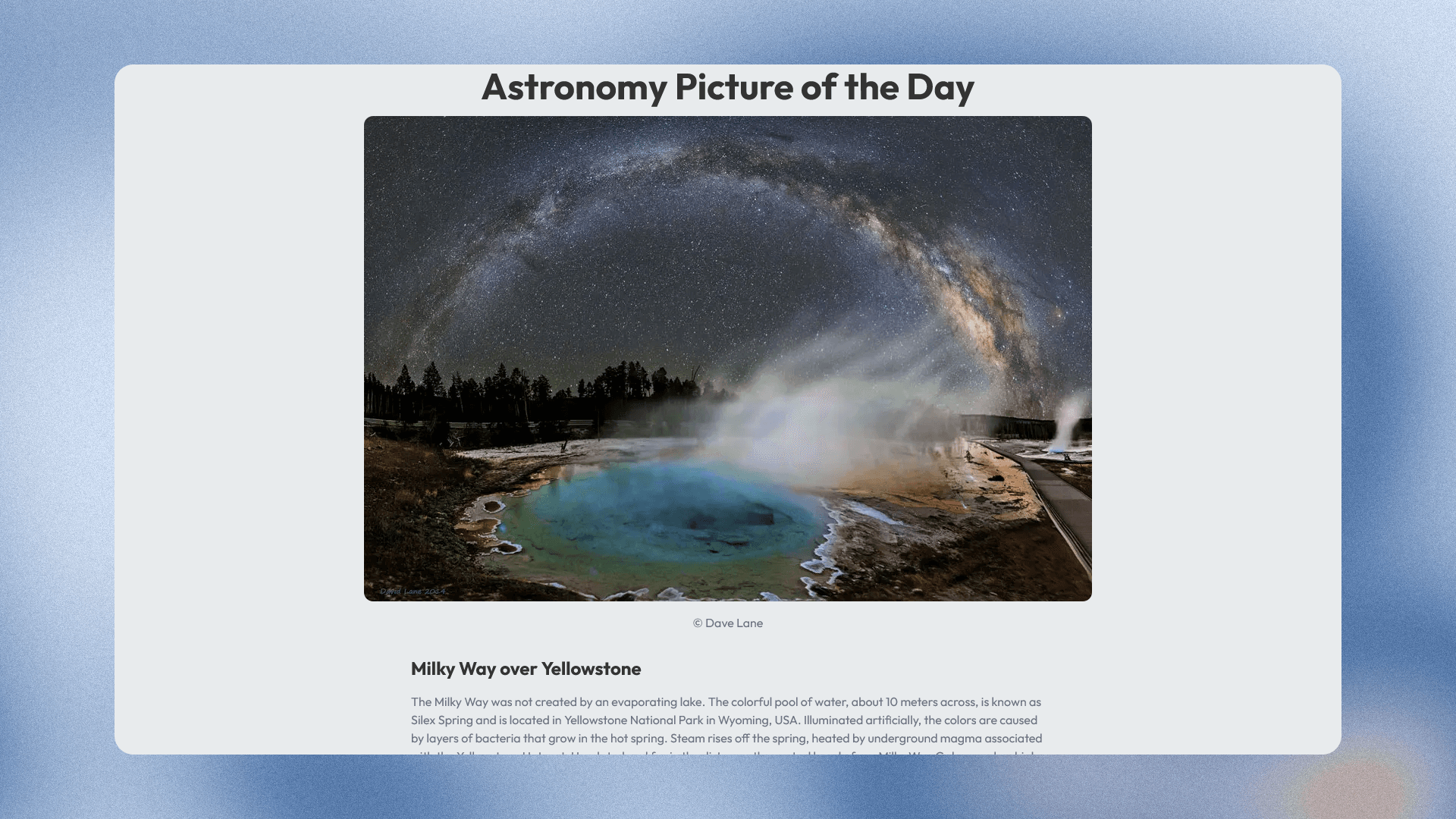 APOD page with the picture of the day and its explanation