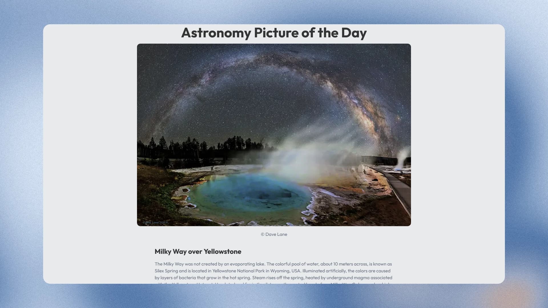 APOD page with the picture of the day and its explanation