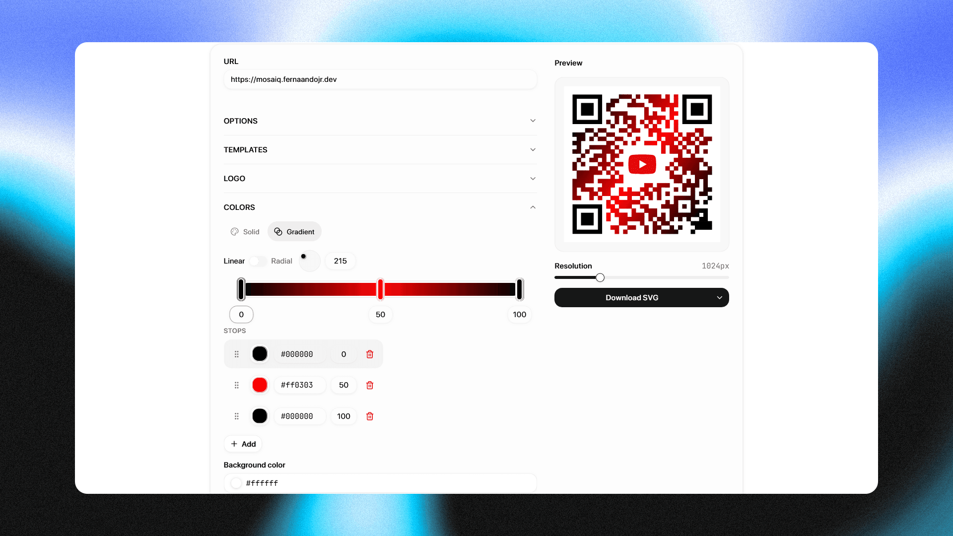 Linear gradient on the QR with the logo centered